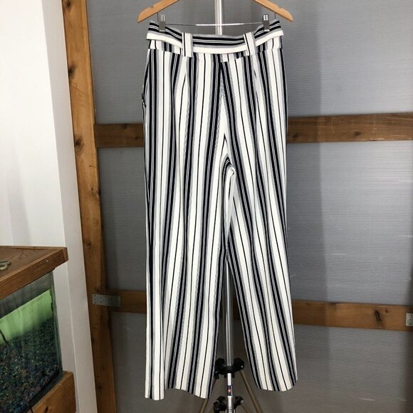 H&m‎ White Black Stripe High Waist Tie Front Wide Leg Pants Sz 10 - Picture 5 of 12